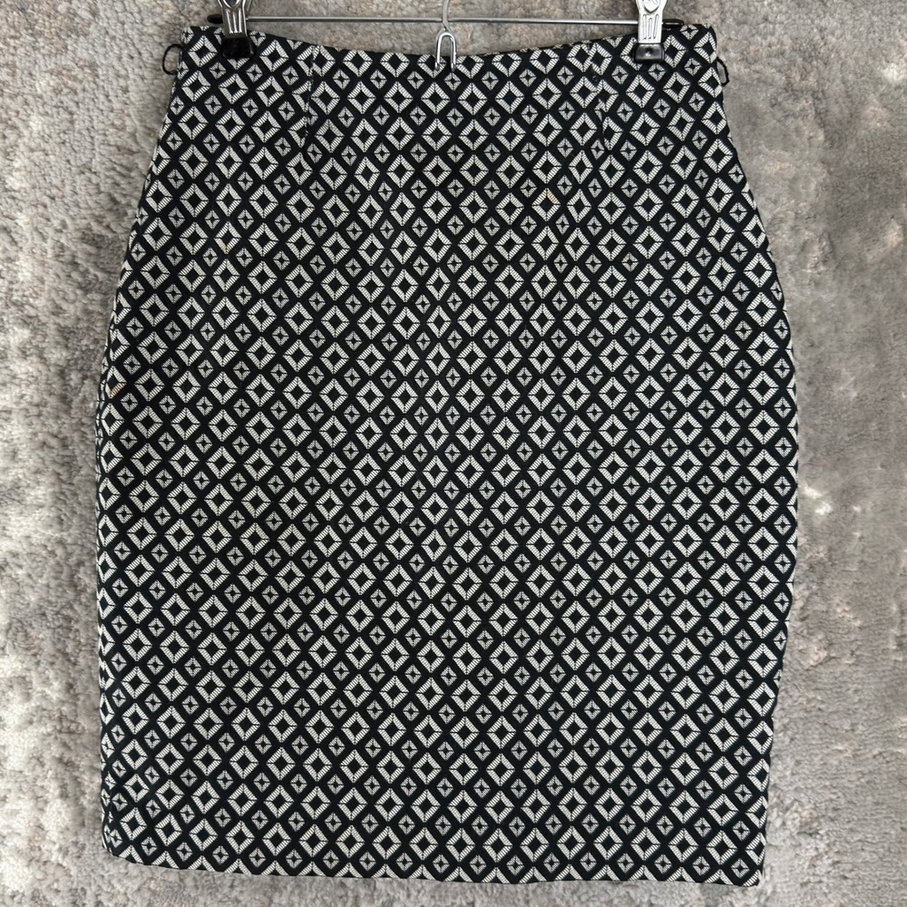 Worthington Size 6 Geometric Diamond Print Pencil Skirt Black White Women